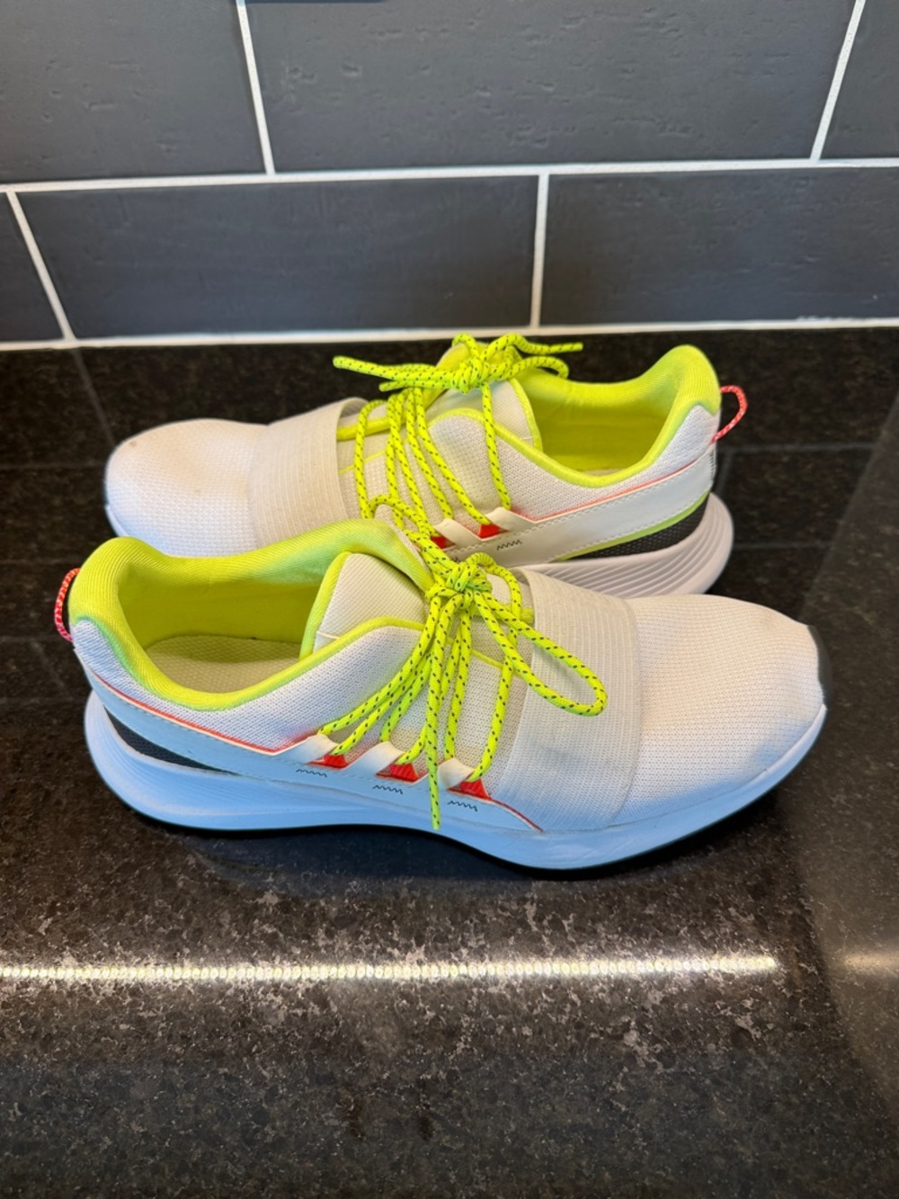 Women’s Under Armour Athletic Sneakers in White with Neon Yellow Accents